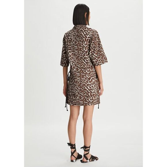 Tory Burch Reva Leopard Print Cotton‎ Poplin Shirtdress size 14 - Picture 3 of 10